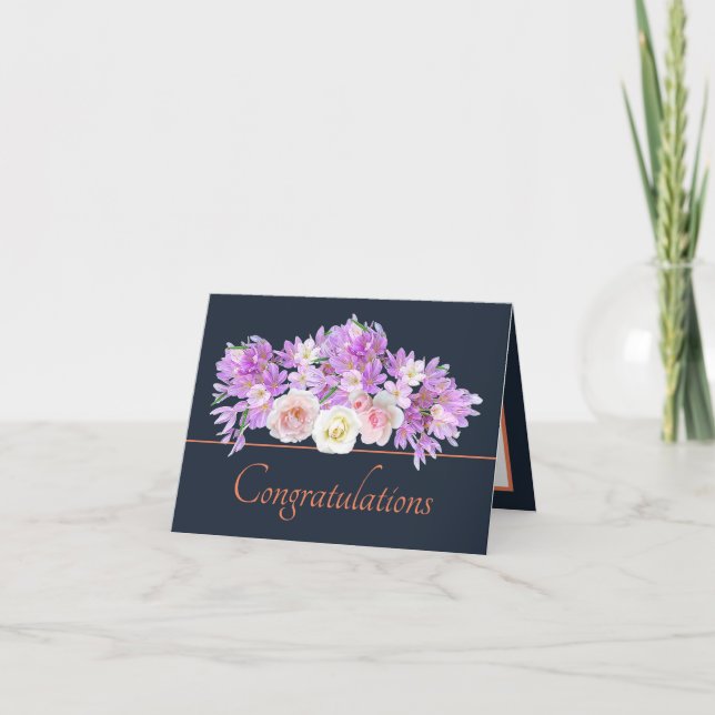 Carte Marine Orange Bouquet Rose & Crocus Félicitations (Devant)