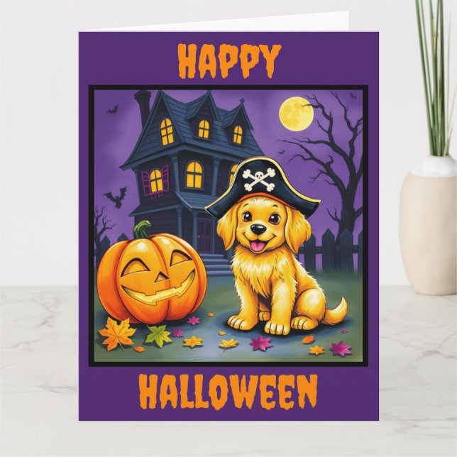 Carte Marionnette d'or d'Halloween à la Maison hantée (Devant)