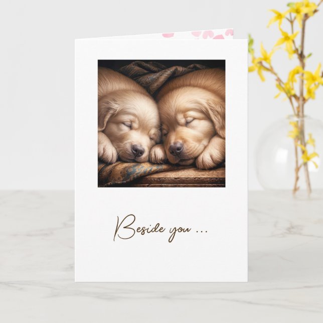 Carte Marionnettes Golden Retriever Pour Anniversaire (Fleur jaune)
