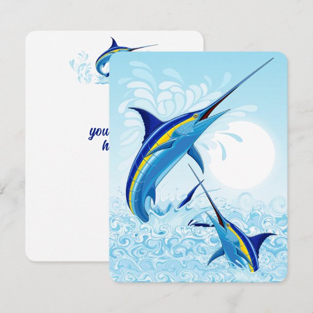 Carte Marlin Bleu Jaillissant de l'Océan (Devant / Derrière)