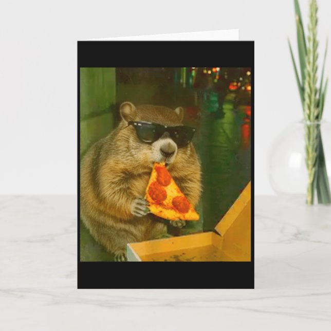 Carte Marmotte drôle de woodchuck mangeant une pizza de  (Devant)