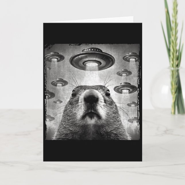 Carte Marmotte drôle selfie avec des ovnis extraterrestr (Devant)