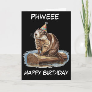 Carte marmotte portant un casquette d'anniversaire assis