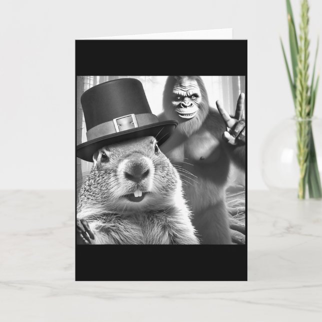 Carte Marmotte prenant un selfie avec Bigfoot drôle de m (Devant)