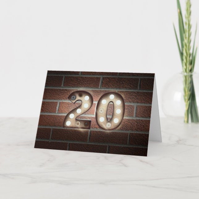 Carte Marquee Lights On Brick pour 20e anniversaire (Devant)