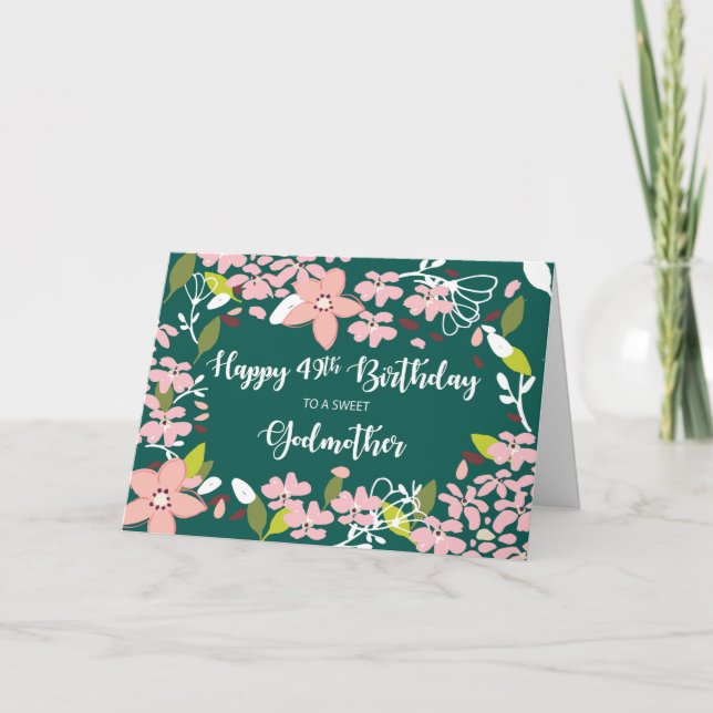 Carte Marraine 49e Anniversaire Fleurs Vertes (Devant)