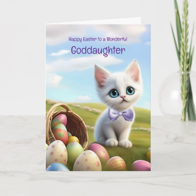 Carte Marraine Joyeuses Pâques avec un mignon petit chat (Devant)