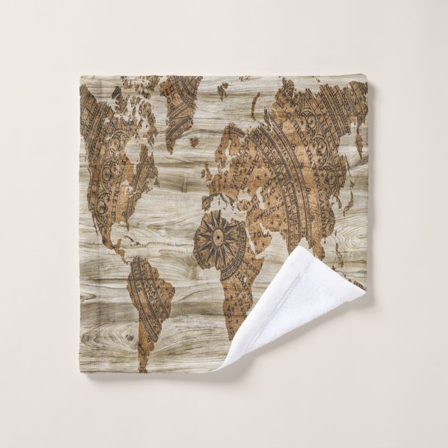 Carte marron du monde imprimée (Gant de toilette)