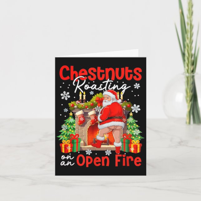 Carte Marrons rôtis sur un feu ouvert drôle de Père Noël (Devant)