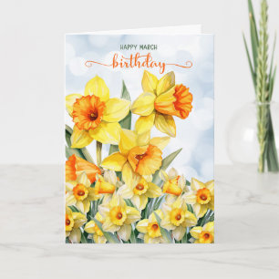 Carte Mars Anniversaire Jardin Daffodique avec Sky Bokeh