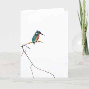 Carte Martin-pêcheur minimaliste sur fond blanc pour les