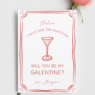 Carte Martini à la galentine Whimsical Girly rouge et ro