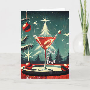Carte Martini de Noël Flocons de Neige Rétro 50s