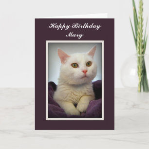 Carte Mary Happy Birthday White Cat Card