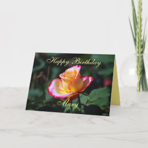 Carte Mary Joyeux anniversaire Rose rouge, jaune et blan