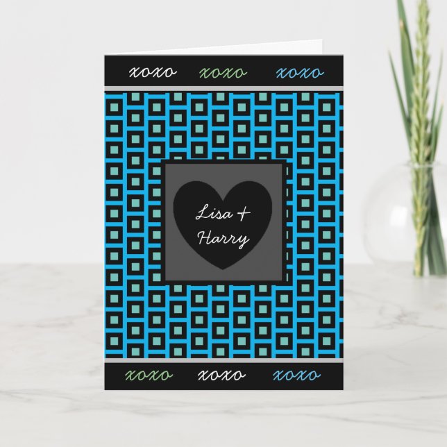 Carte masculine bleue, sarcelle et noire "Je t'aim (Devant)