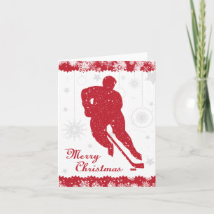 Carte masculine de hockey de Noël Red Snowflakes