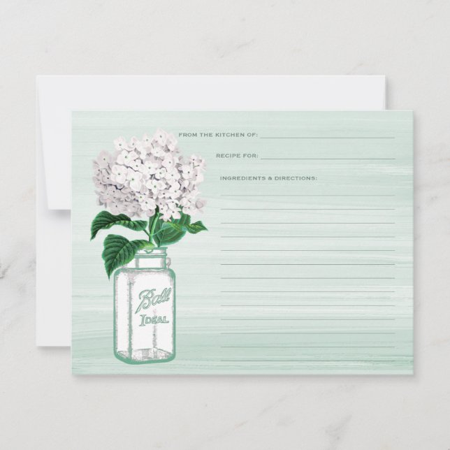 Carte Mason Jar & Hydrangea Mint Green Recette Car (Devant)