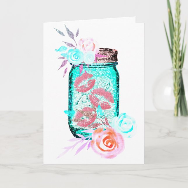 Carte Mason jarre fleur papillon baiser mignonette lèvre (Devant)