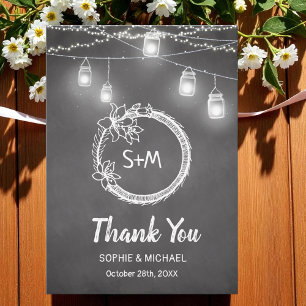 Carte Mason Merci noir blanc Mariage