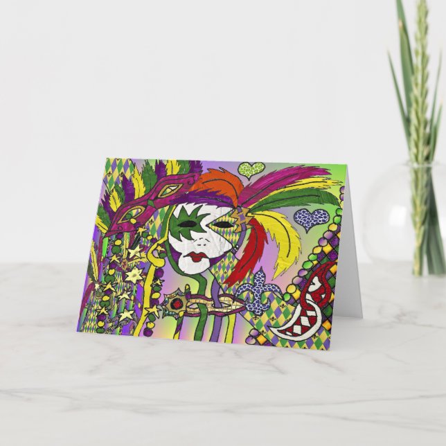 Carte Masque à plumes de Mardi Gras psychédélique (Devant)