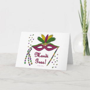 Carte Masque de Mardi Gras Plumes Perles