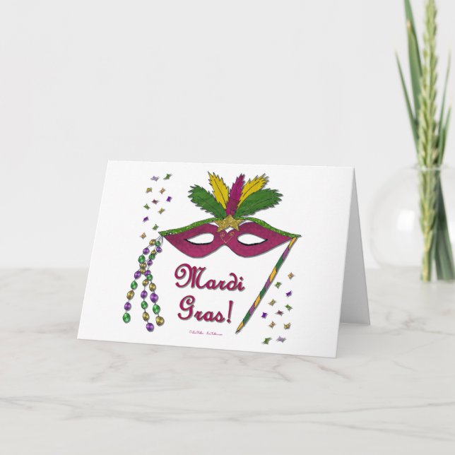 Carte Masque de Mardi Gras Plumes Perles (Devant)