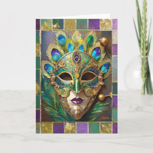 Carte Masque de plumes de paon en céramique Mardi Gras G