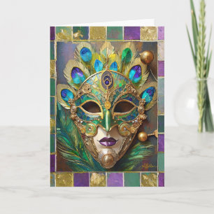 Carte Masque de plumes de paon en céramique Mardi Gras G
