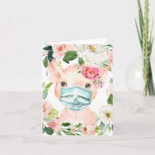 Carte Masque de port de porc mignon Distances sociales