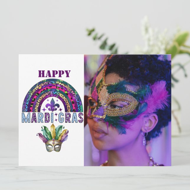 Carte Masque et Arc-en-ciel de Mardi Gras (Debout devant)