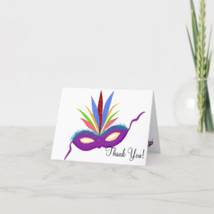 Carte Masque Violet de Mardi Gras pour Remerciement d'An