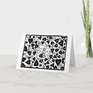 Carte Masques de drame, coeurs, clés, un labyrinthe. 