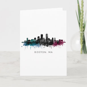 Carte Massachusetts Art Boston MA Skyline Aquarelle