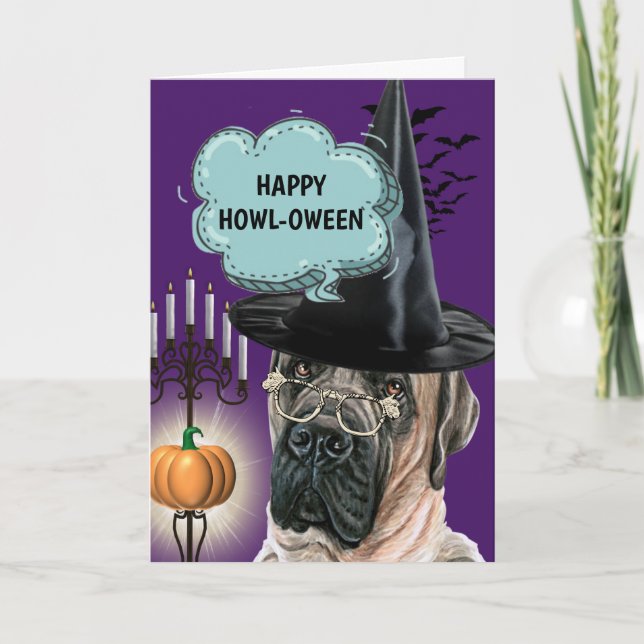 Carte Mastiff chien mignon sorcière heureux howloween (Devant)