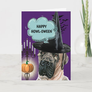 Carte Mastiff chien mignon sorcière heureux howloween
