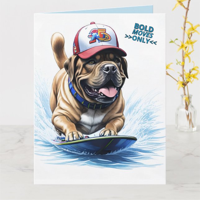 Carte Mastiff Dogue anglais planche de surf vacances (Fleur jaune)