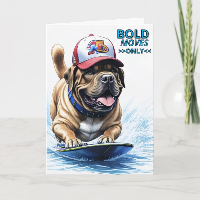 Carte Mastiff Dogue anglais planche de surf vacances (Devant)