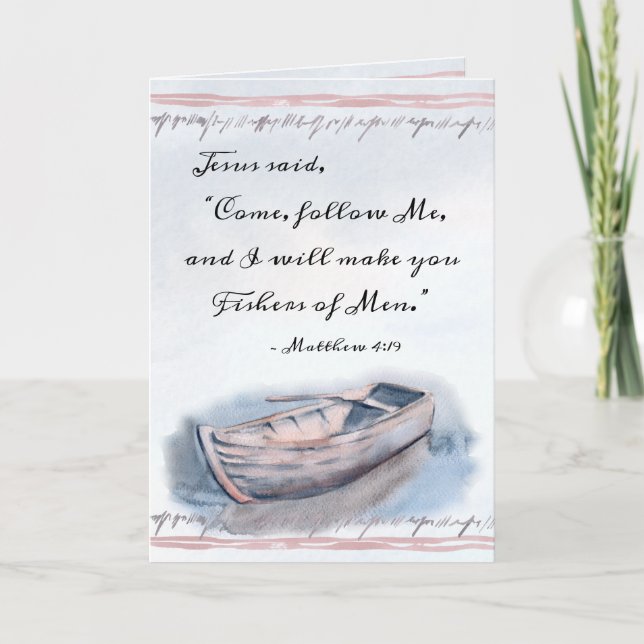 Carte Matthieu 4:19 Jésus dit : "Viens me suivre", Bible (Devant)