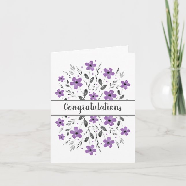Carte Mauve Grey Cinq Pétales Aquarelle Motif Floral (Devant)