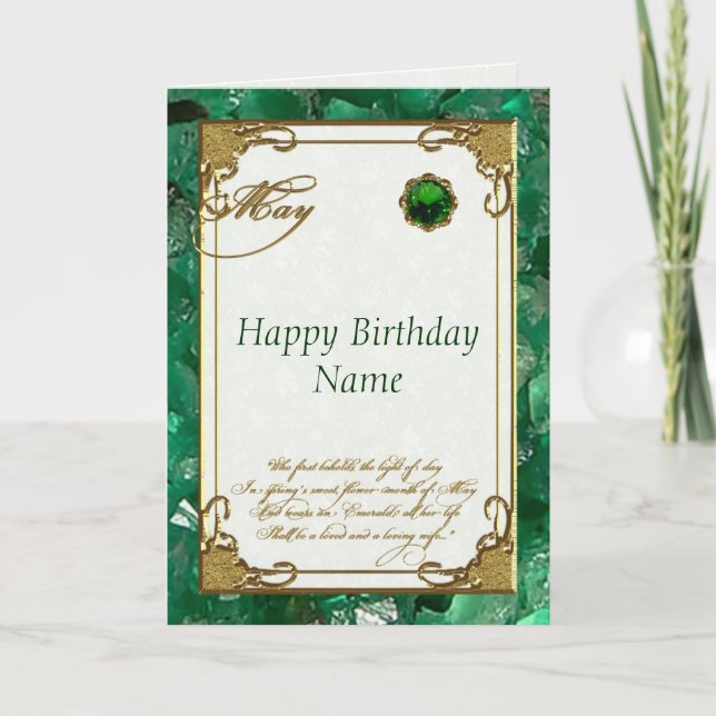 Carte May Emerald Birthstone Birthday Card (Devant)