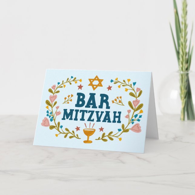 Carte MAZEL TOV BAr MITZVAH Juif dessiné à la main (Devant)