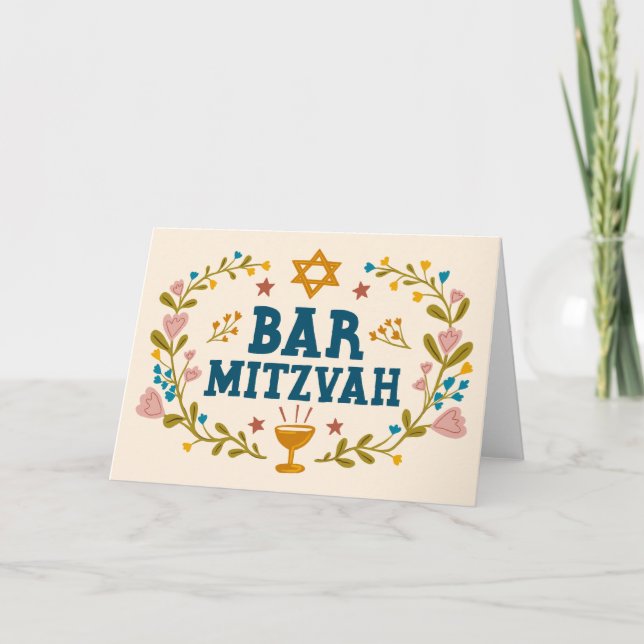 Carte MAZEL TOV BAr MITZVAH Juif dessiné à la main (Devant)