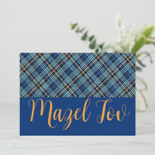Carte Mazel Tov Élégante Moderne, Carreaux Bleu Or