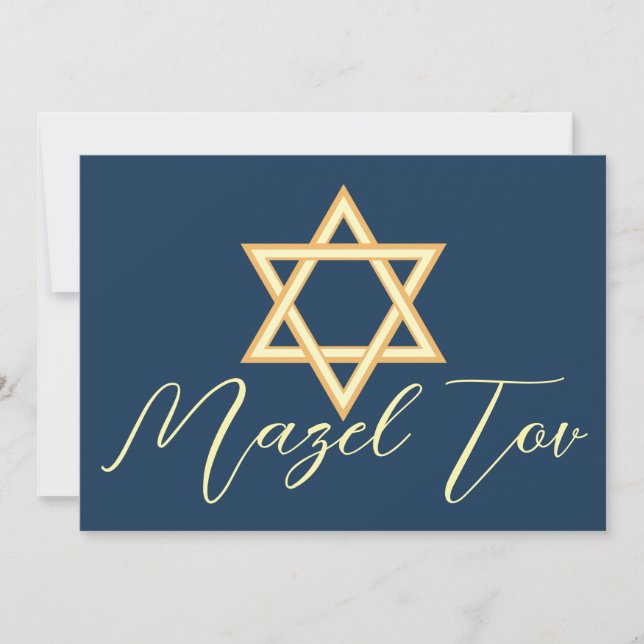 Carte Mazel Tov Étoile de David, Bleu Jaune Or (Devant)