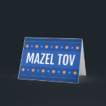 Carte Mazel tov, félicitations pour votre bar mitzvah<br><div class="desc">Bar mitzvah félicitations carte de voeux avec le texte blanc "Mazel tov" avec l'étoile de David bordé haut et bas. Un design audacieux et masculin, bleu, blanc et orange. Personnalisable dans le texte : Félicitations pour votre bar mitzvah! Pour d'autres produits, demandes sur mesure, ventes & nouvelles, suivez-nous sur Facebook...</div>