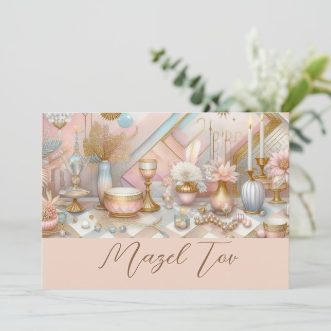 Carte Mazel Tov Moderne, Rose Or Chic Esthétique,  (Debout devant)