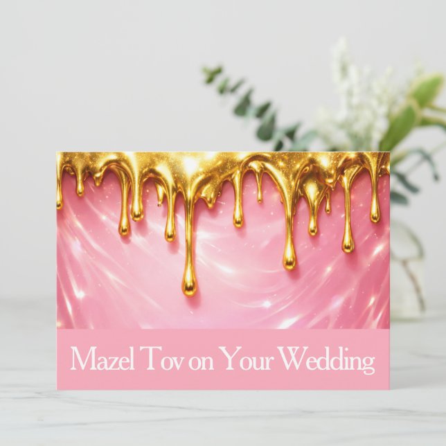 Carte Mazel Tov pour mariage, rose doré dégoulinan (Debout devant)