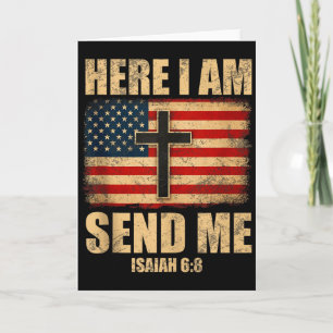 Carte Me voici, envoie-moi Ésaïe 6_8 Croix Drapeau Améri