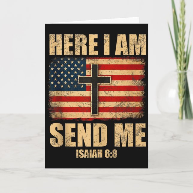 Carte Me voici, envoie-moi Ésaïe 6_8 Croix Drapeau Améri (Devant)
